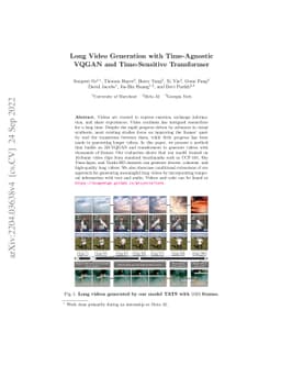 Long Video Generation with Time-Agnostic VQGAN and Time-Sensitive
  Transformer