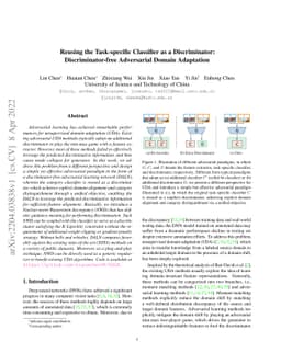 Reusing the Task-specific Classifier as a Discriminator:
  Discriminator-free Adversarial Domain Adaptation