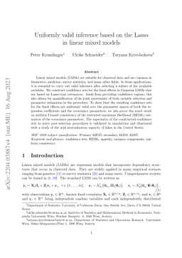 Uniformly Valid Inference Based on the Lasso in Linear Mixed Models