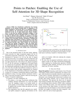 Points to Patches: Enabling the Use of Self-Attention for 3D Shape
  Recognition