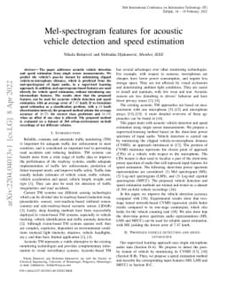 Mel-spectrogram features for acoustic vehicle detection and speed
  estimation