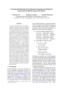 Learning the Ordering of Coordinate Compounds and Elaborate Expressions
  in Hmong, Lahu, and Chinese