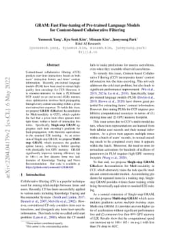 GRAM: Fast Fine-tuning of Pre-trained Language Models for Content-based
  Collaborative Filtering