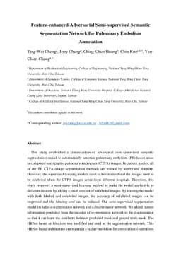 Feature-enhanced Adversarial Semi-supervised Semantic Segmentation
  Network for Pulmonary Embolism Annotation