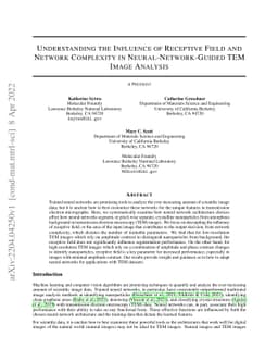 Understanding the Influence of Receptive Field and Network Complexity in
  Neural-Network-Guided TEM Image Analysis