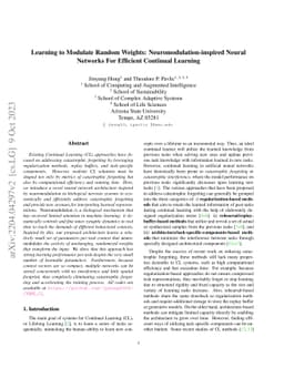 Learning to Modulate Random Weights: Neuromodulation-inspired Neural
  Networks For Efficient Continual Learning