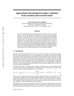 Approximate discounting-free policy evaluation from transient and
  recurrent states