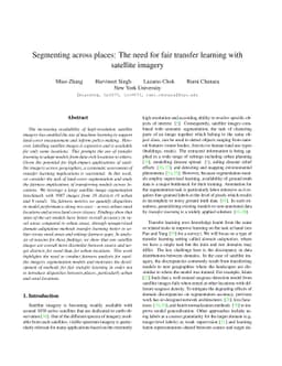Segmenting across places: The need for fair transfer learning with
  satellite imagery