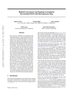 Refined Convergence and Topology Learning for Decentralized SGD with
  Heterogeneous Data