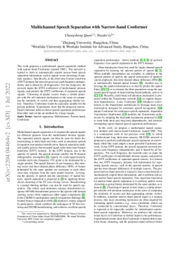 Multichannel Speech Separation with Narrow-band Conformer
