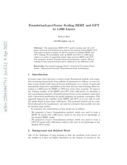 FoundationLayerNorm: Scaling BERT and GPT to 1,000 Layers