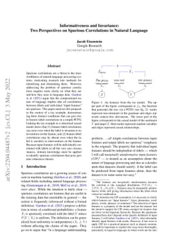 Informativeness and Invariance: Two Perspectives on Spurious
  Correlations in Natural Language