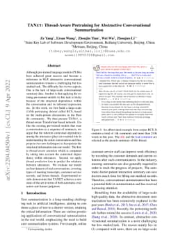 TANet: Thread-Aware Pretraining for Abstractive Conversational
  Summarization