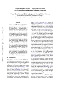Augmenting Pre-trained Language Models with QA-Memory for Open-Domain
  Question Answering
