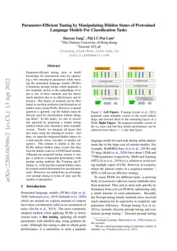 Parameter-Efficient Tuning by Manipulating Hidden States of Pretrained
  Language Models For Classification Tasks