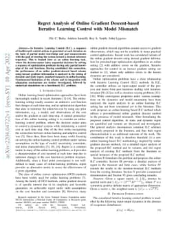 Regret Analysis of Online Gradient Descent-based Iterative Learning
  Control with Model Mismatch