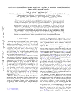 Model-free optimization of power/efficiency tradeoffs in quantum thermal
  machines using reinforcement learning