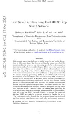 Fake news detection using parallel BERT deep neural networks