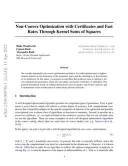 Non-Convex Optimization with Certificates and Fast Rates Through Kernel
  Sums of Squares