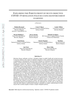 Exploring the Pareto front of multi-objective COVID-19 mitigation
  policies using reinforcement learning