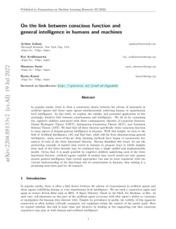 On the link between conscious function and general intelligence in
  humans and machines