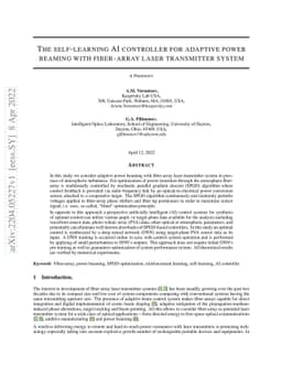 The self-learning AI controller for adaptive power beaming with
  fiber-array laser transmitter system