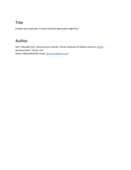 Position-wise optimizer: A nature-inspired optimization algorithm
