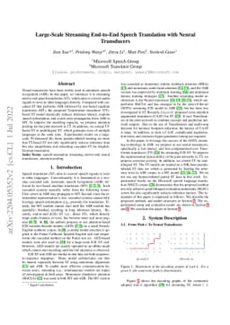 Large-Scale Streaming End-to-End Speech Translation with Neural
  Transducers