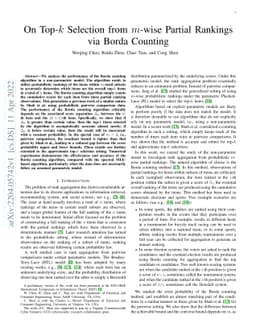 On Top-$k$ Selection from $m$-wise Partial Rankings via Borda Counting
