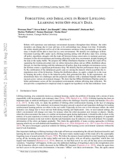 Forgetting and Imbalance in Robot Lifelong Learning with Off-policy Data