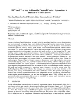 3D Visual Tracking to Quantify Physical Contact Interactions in
  Human-to-Human Touch