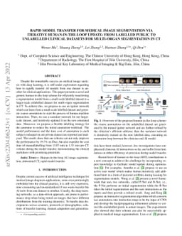 Rapid model transfer for medical image segmentation via iterative
  human-in-the-loop update: from labelled public to unlabelled clinical
  datasets for multi-organ segmentation in CT