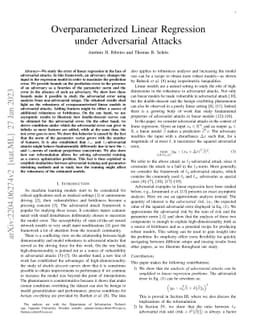 Overparameterized Linear Regression under Adversarial Attacks