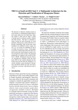 TIB-VA at SemEval-2022 Task 5: A Multimodal Architecture for the
  Detection and Classification of Misogynous Memes