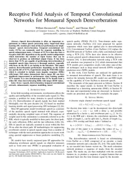 Receptive Field Analysis of Temporal Convolutional Networks for Monaural
  Speech Dereverberation