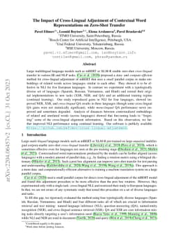 The Impact of Cross-Lingual Adjustment of Contextual Word
  Representations on Zero-Shot Transfer