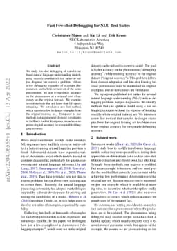 Fast Few-shot Debugging for NLU Test Suites