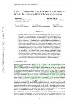 Causal Confusion and Reward Misidentification in Preference-Based Reward
  Learning