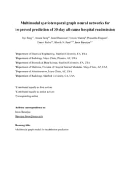 Multimodal spatiotemporal graph neural networks for improved prediction
  of 30-day all-cause hospital readmission