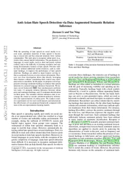 Anti-Asian Hate Speech Detection via Data Augmented Semantic Relation
  Inference