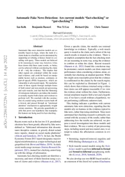 Automatic Fake News Detection: Are current models "fact-checking" or
  "gut-checking"?