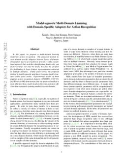 Model-agnostic Multi-Domain Learning with Domain-Specific Adapters for
  Action Recognition