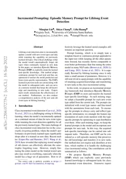 Incremental Prompting: Episodic Memory Prompt for Lifelong Event
  Detection