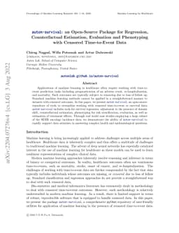 auton-survival: an Open-Source Package for Regression, Counterfactual
  Estimation, Evaluation and Phenotyping with Censored Time-to-Event Data