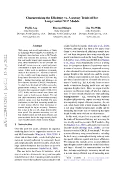 Characterizing the Efficiency vs. Accuracy Trade-off for Long-Context
  NLP Models