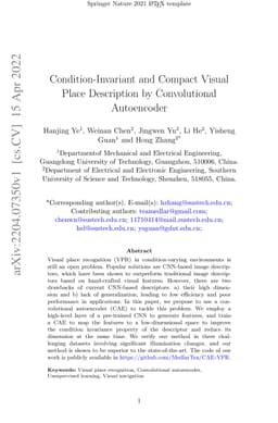 Condition-Invariant and Compact Visual Place Description by
  Convolutional Autoencoder