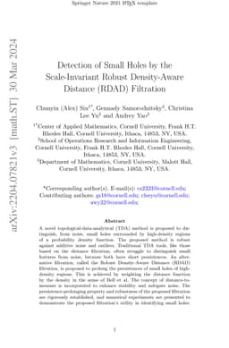 Detection of Small Holes by the Scale-Invariant Robust Density-Aware
  Distance (RDAD) Filtration