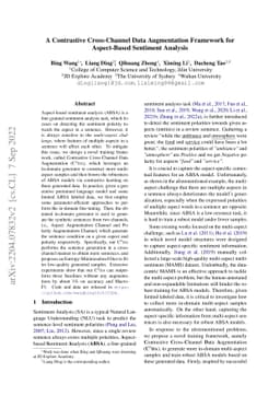 A Contrastive Cross-Channel Data Augmentation Framework for Aspect-based
  Sentiment Analysis
