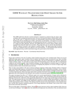 GHM Wavelet Transform for Deep Image Super Resolution