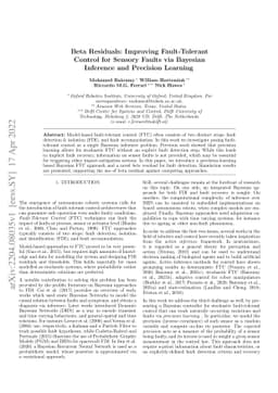 Beta Residuals: Improving Fault-Tolerant Control for Sensory Faults via
  Bayesian Inference and Precision Learning